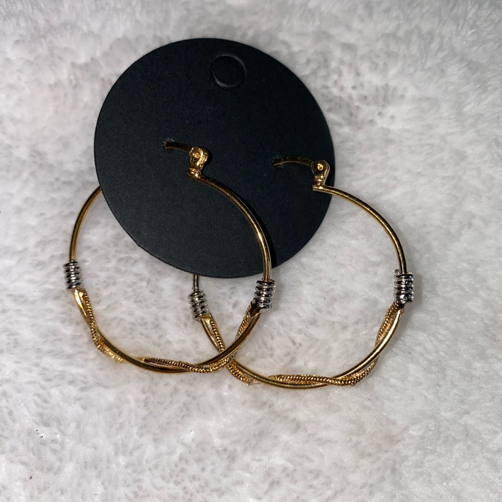 1 pair of medium size hoops 14K overlay gold with silver decor